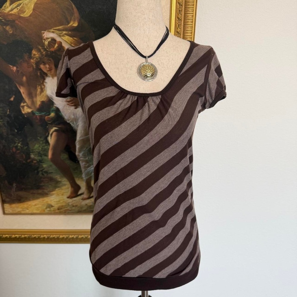 Y2K Brown Striped Scene Girl Top